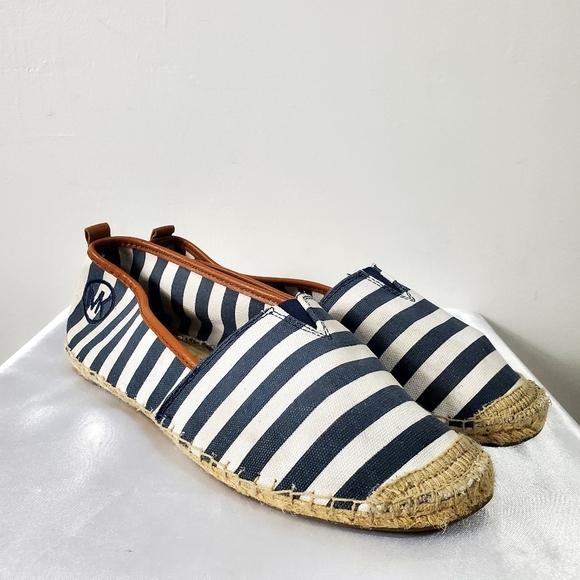 Michael Kors Striped Espadrilles in Navy and White - Picture 1 of 10
